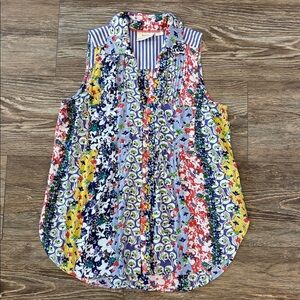 Maeve Anthropologie Whimsical Pintuck Floral Multi Color Sleeveless Blouse Small
